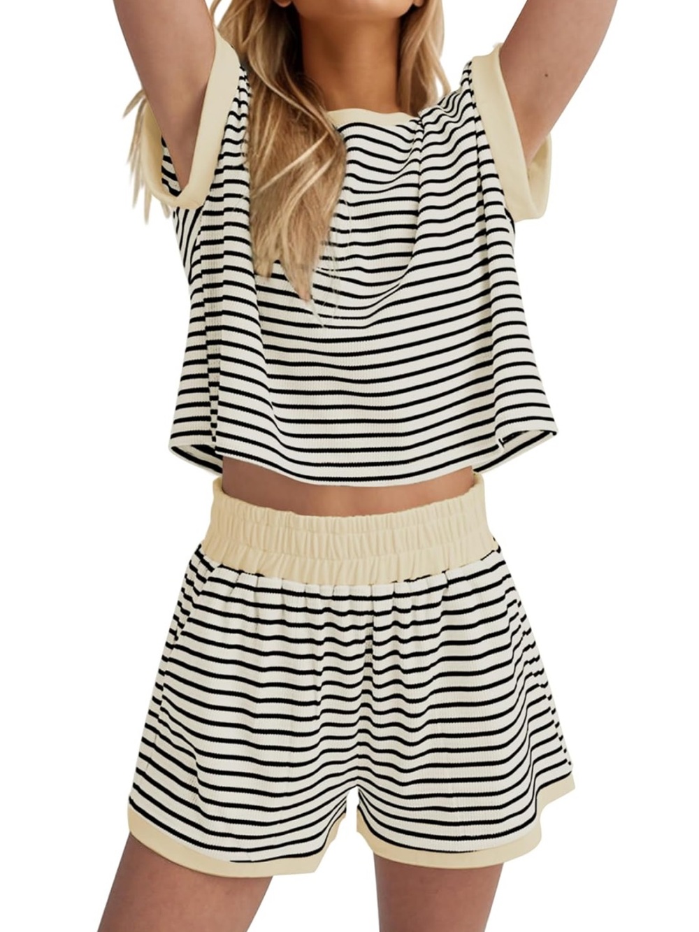 Striped Two-Piece Lounge Set in Cream and Black
